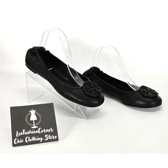 Tory Burch Women's Black Leather Ballet Flat Minnie Travel Flats Size 8 - Picture 7 of 14